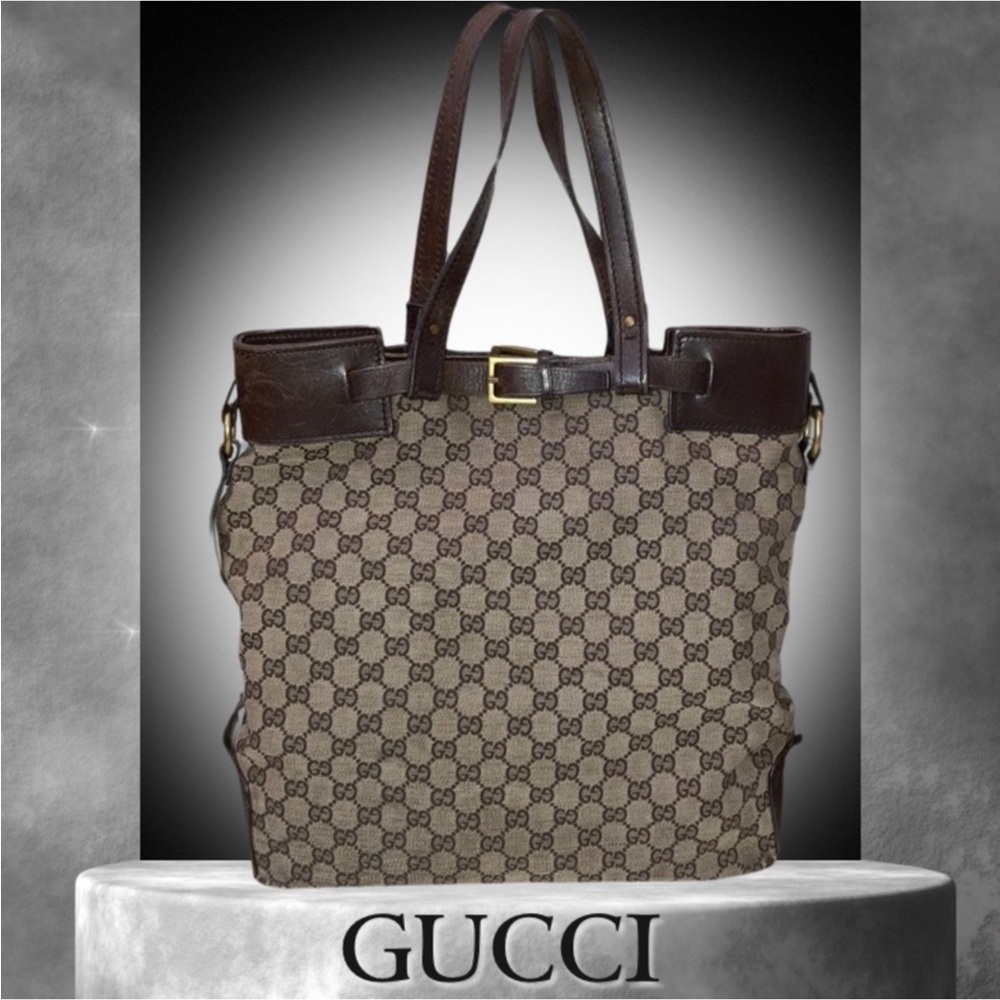 Gucci Vintage GG Canvas Buckle Tote